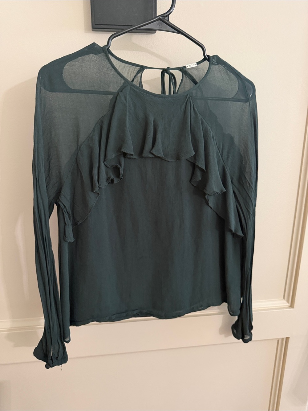 Chan Luu Dark Green Ruffle Chiffon Blouse